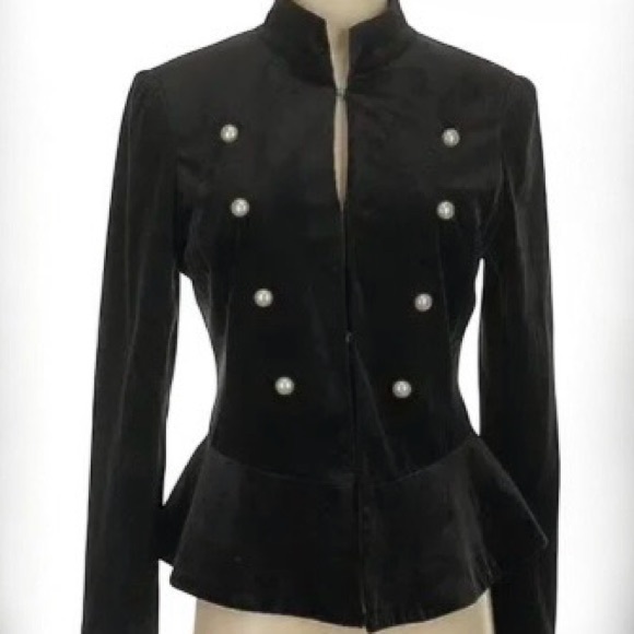 Amaryllis Jackets & Blazers - Amaryllis Black Velvet Military Style Peplum Jacket with Pearl Buttons
